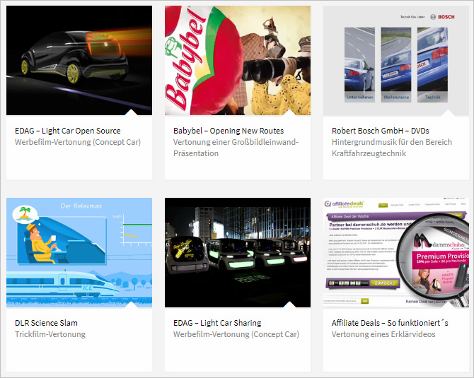 Ansicht eines Screenshots von verschiedenen Referenzprojekten